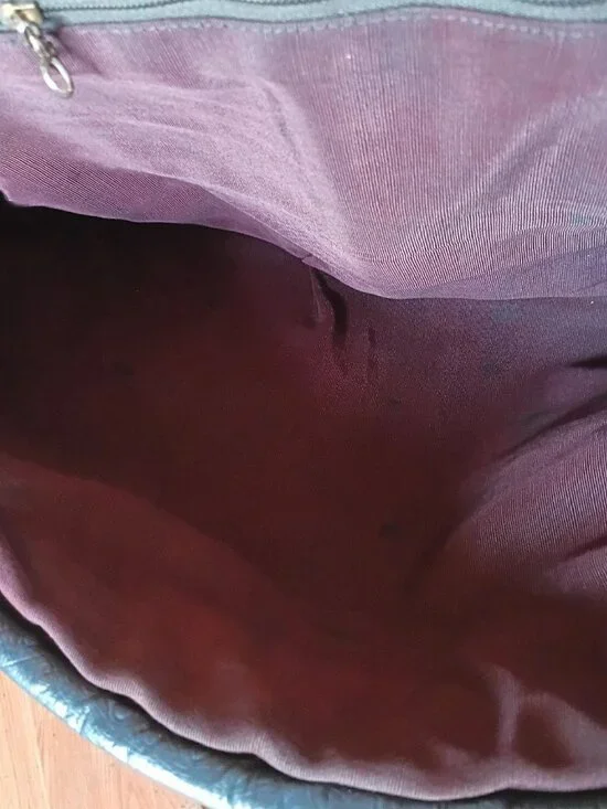 Vintage Navy Blue Ostrich Embossed Leather Crescent Shoulder Bag Clutch 70s 80s - Picture 5 of 5